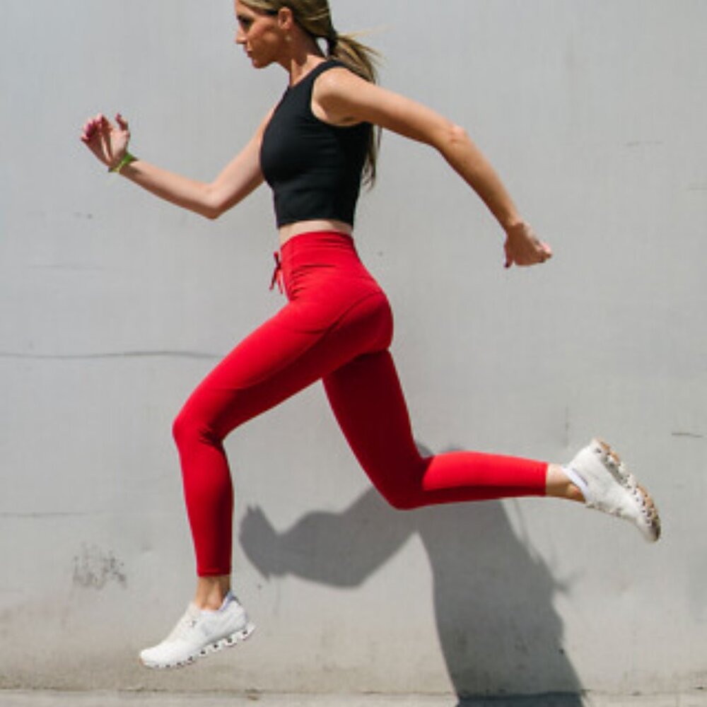 BOGO Zyia Active Red Drawstring Pocket Leggings Red Patterned Size 4
